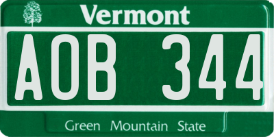 VT license plate AOB344