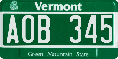 VT license plate AOB345