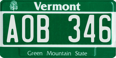 VT license plate AOB346