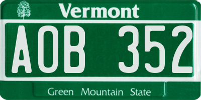 VT license plate AOB352