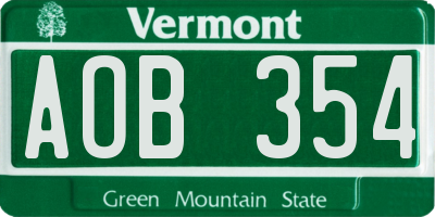 VT license plate AOB354