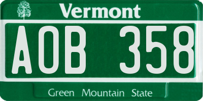 VT license plate AOB358