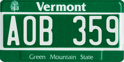 VT license plate AOB359