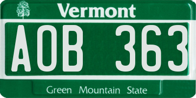 VT license plate AOB363