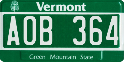 VT license plate AOB364