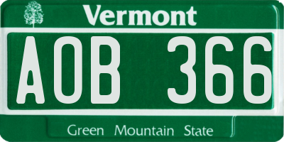 VT license plate AOB366
