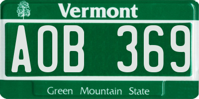 VT license plate AOB369