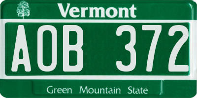 VT license plate AOB372