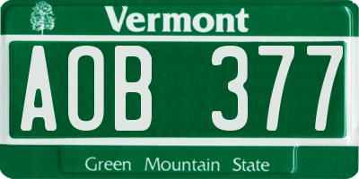VT license plate AOB377