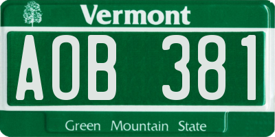 VT license plate AOB381