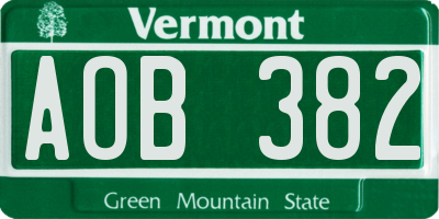 VT license plate AOB382