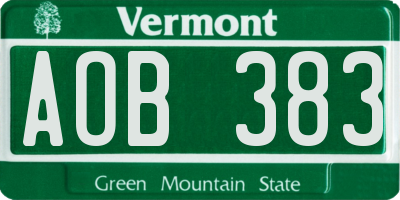 VT license plate AOB383