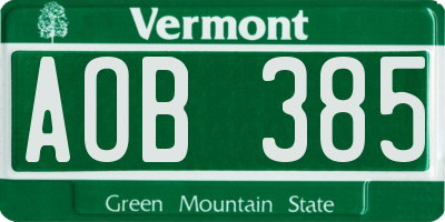 VT license plate AOB385