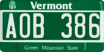 VT license plate AOB386