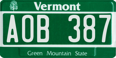 VT license plate AOB387