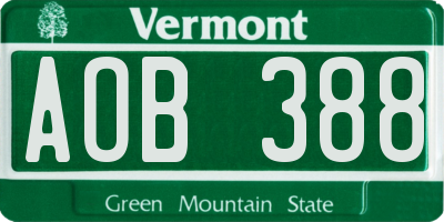 VT license plate AOB388