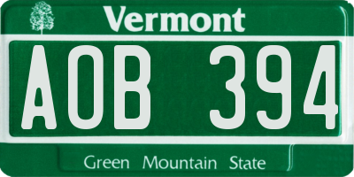 VT license plate AOB394