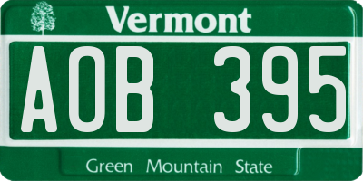 VT license plate AOB395