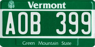 VT license plate AOB399