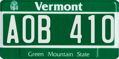 VT license plate AOB410