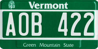 VT license plate AOB422