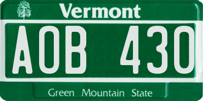 VT license plate AOB430