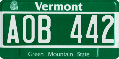 VT license plate AOB442