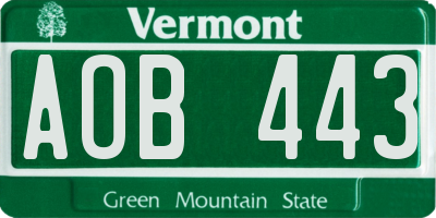 VT license plate AOB443