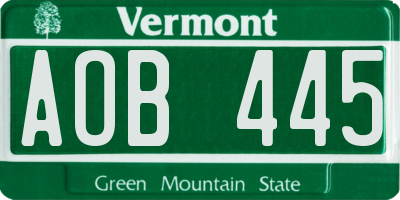 VT license plate AOB445