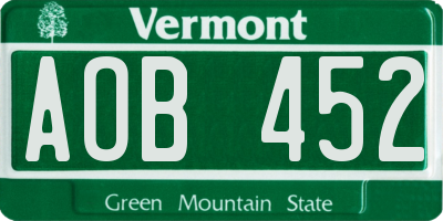 VT license plate AOB452