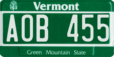 VT license plate AOB455