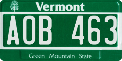 VT license plate AOB463