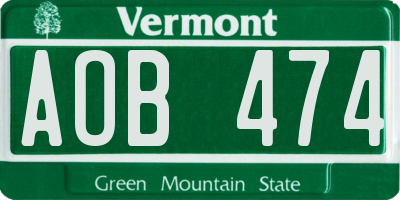VT license plate AOB474