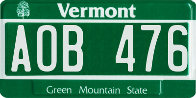 VT license plate AOB476