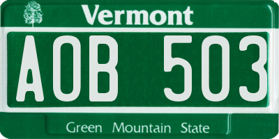VT license plate AOB503