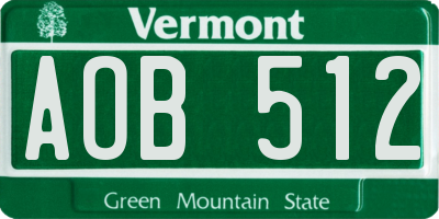 VT license plate AOB512