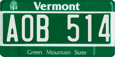 VT license plate AOB514