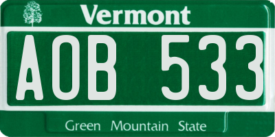 VT license plate AOB533