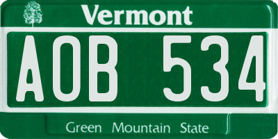 VT license plate AOB534