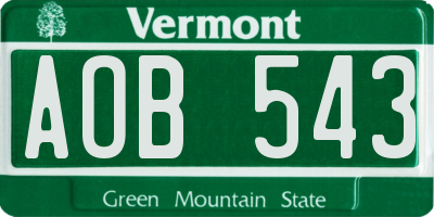VT license plate AOB543