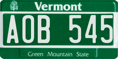 VT license plate AOB545
