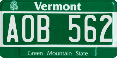 VT license plate AOB562