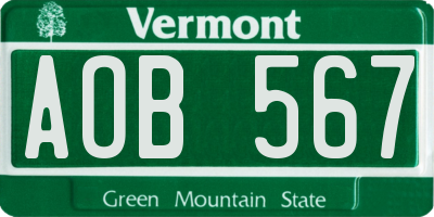 VT license plate AOB567