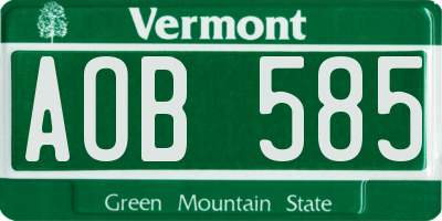VT license plate AOB585