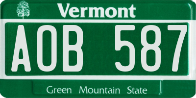 VT license plate AOB587