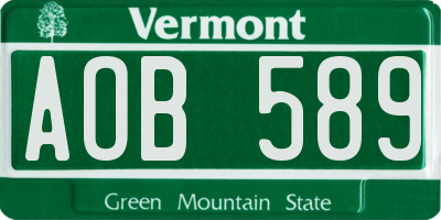 VT license plate AOB589