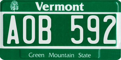 VT license plate AOB592