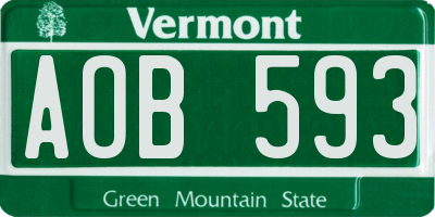 VT license plate AOB593