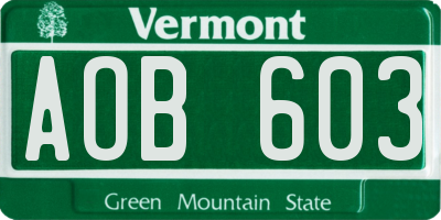 VT license plate AOB603