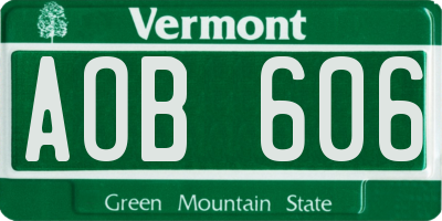 VT license plate AOB606